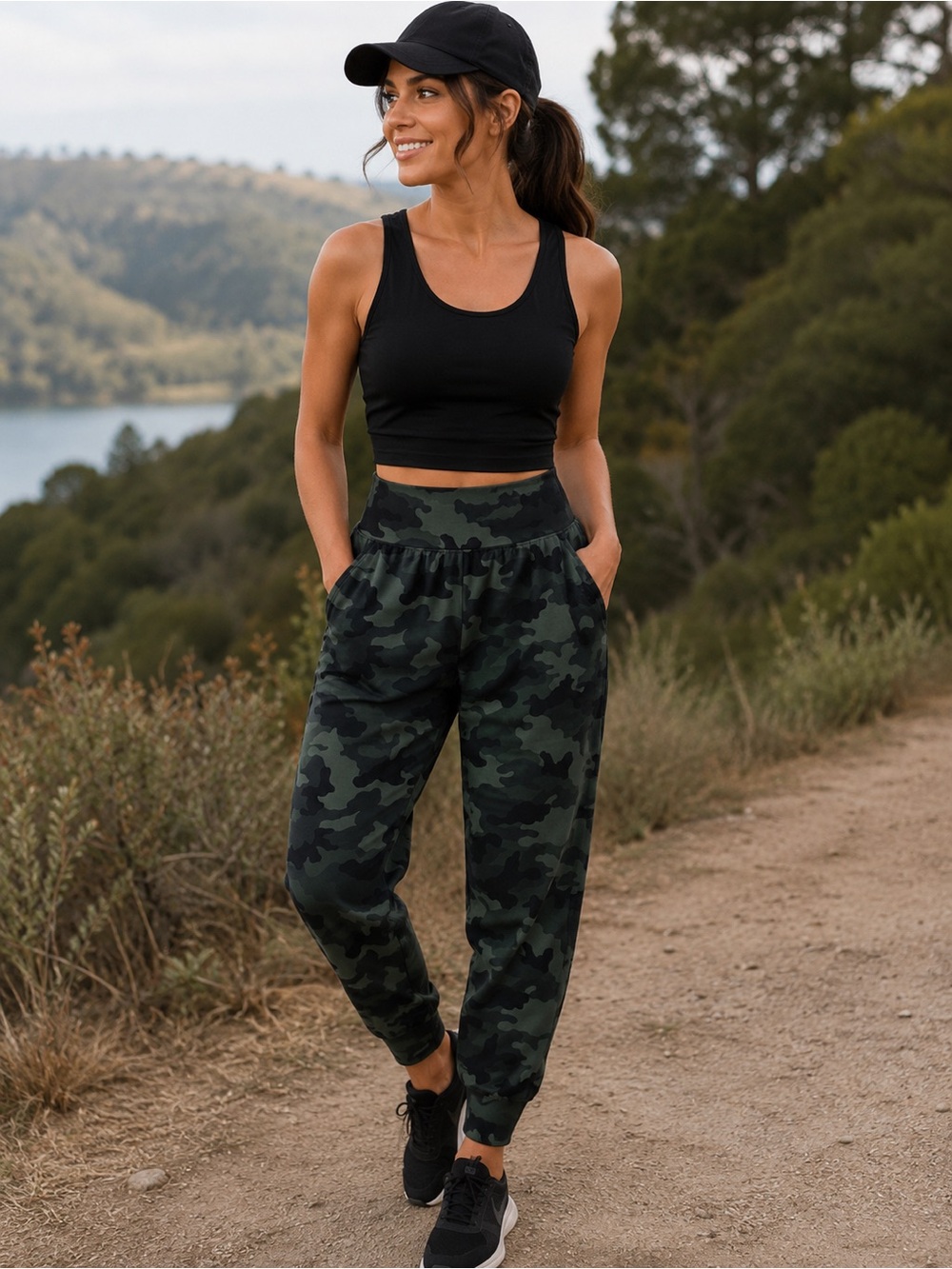 OLD NAVY Women's Active High-Rise Powersoft Go-Dry Camo Joggers L